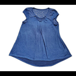 Doe & Rae Shirt Women Medium Eyelet Lace Pierced Cutout Blue Cotton Top Blouse